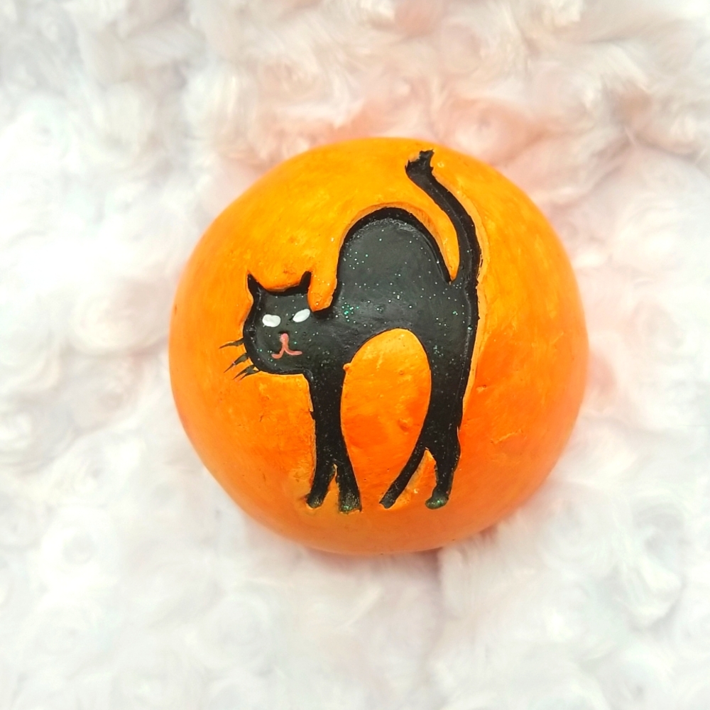 6 Vintage Halloween Decorative Orange & Black Orb Sphere Ball Bowl Filler - Picture 9 of 14